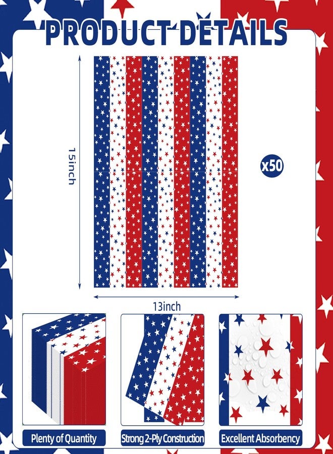 Merriva 50 Count Red White Blue Star Paper Napkins, Patriotic Disposable Cocktail Beverage Napkins for 4th of July, Memorial Day, Veterans Day, Labor Day, and American Flag Party Decorations - Image 3